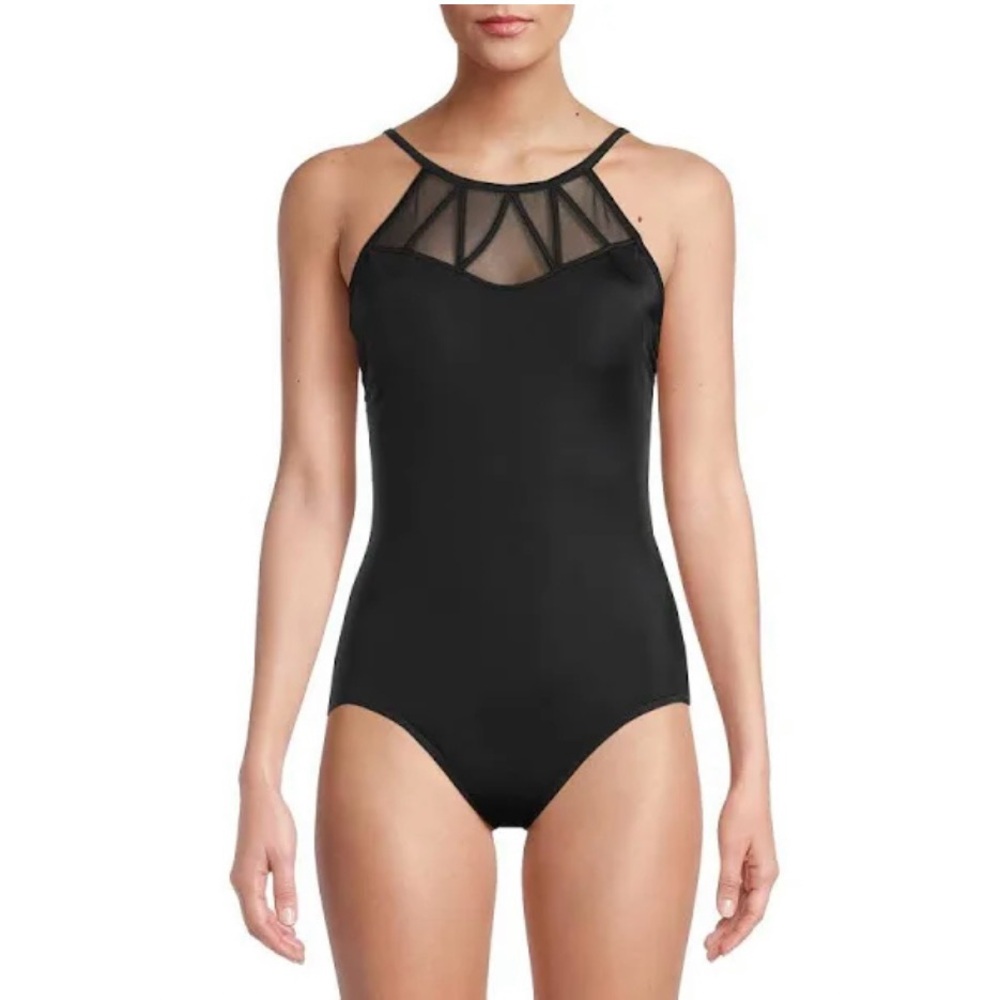 Black Slimming One Piece Swimsuit Halter Neck Size XL